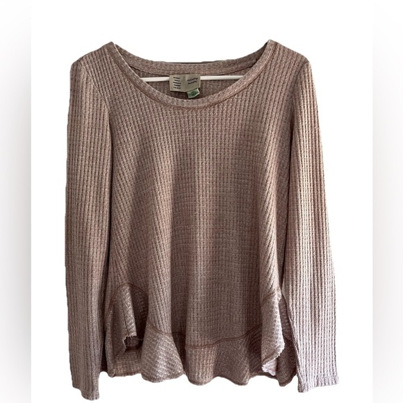 Anthropologie Tops - Anthropologie Saturday Sunday Wendy Waffle Knit Tunic Top Women XS Tan Ruffle